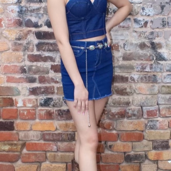 Denim Dark Blue Body Control Crop Top NWT - Picture 5 of 9